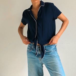 Cotton On Navy Pajama Front Tje Shirt